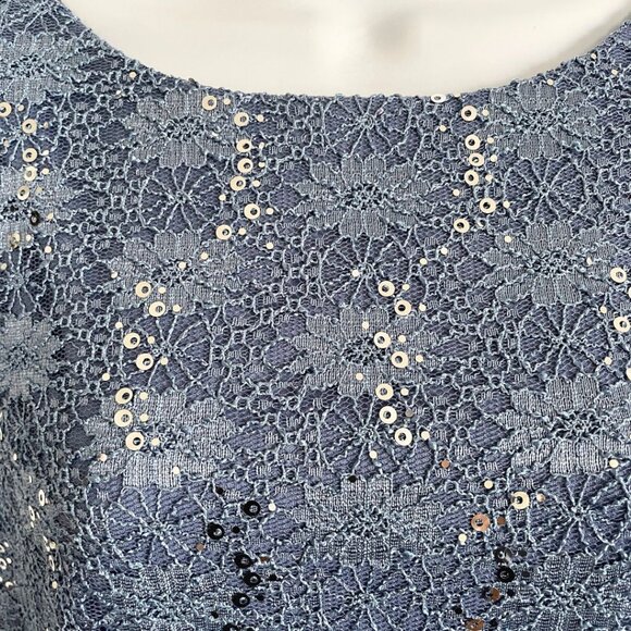 NEW Alex Evenings Lace Sequins Cap Sleeve Blue Cocktail Dress Size 6 - Picture 3 of 11